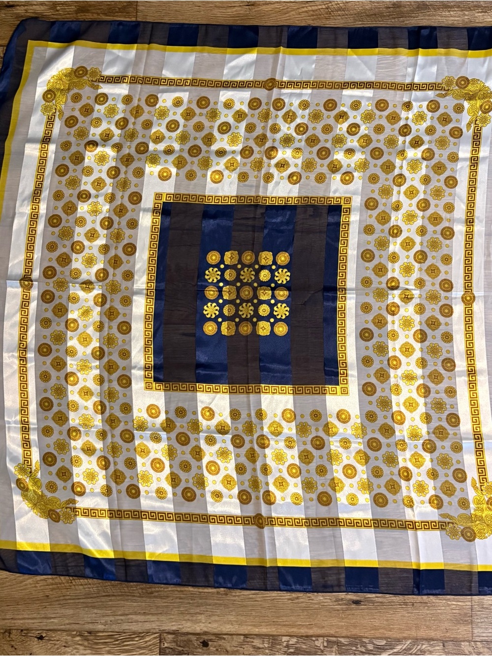 Luxury Gold & Navy Square Scarf/Wrap 39x39